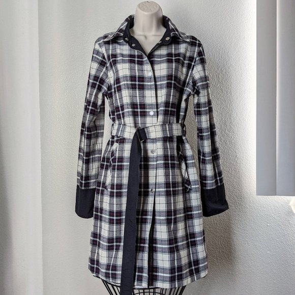 Bernardo Reversible Plaid Water Resistant Raincoat / Trenchcoat - Picture 1 of 12